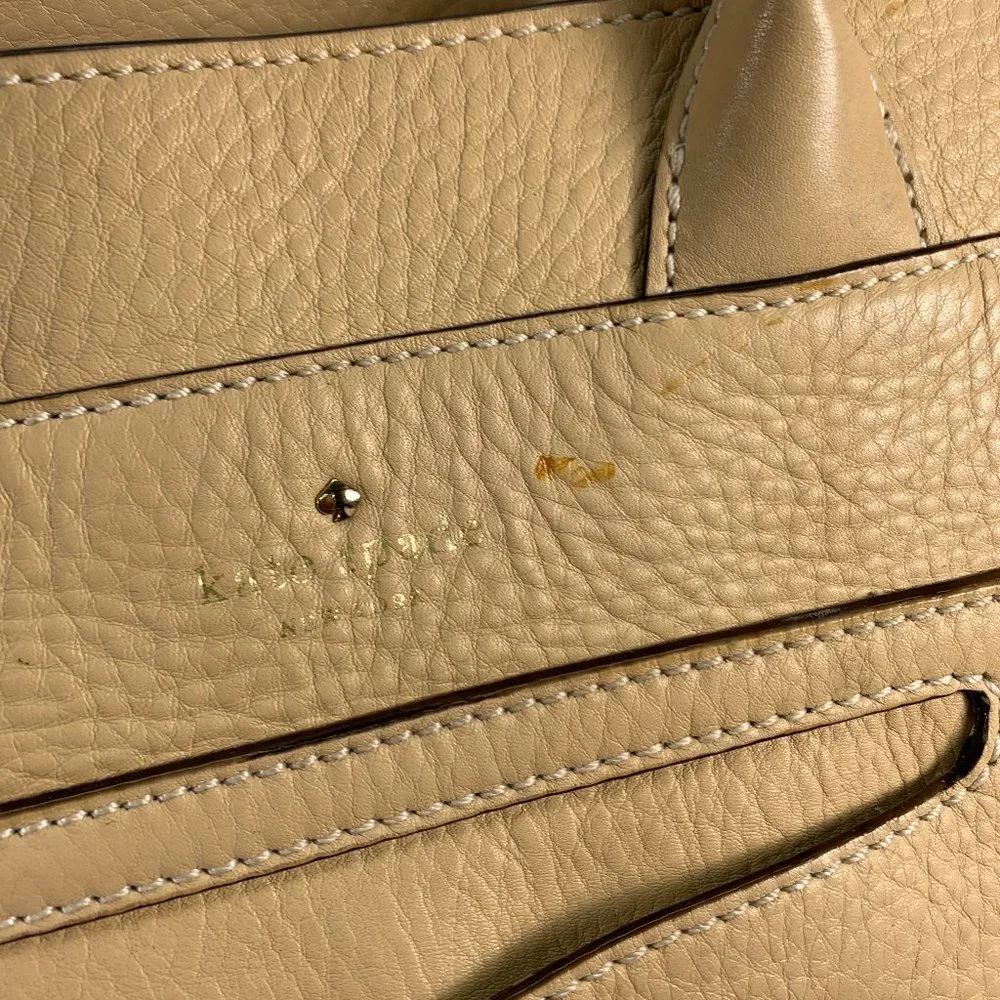 Kate Spade Beige Pebble Grain Leather Large‎ Zip Satchel Shoulder Bag